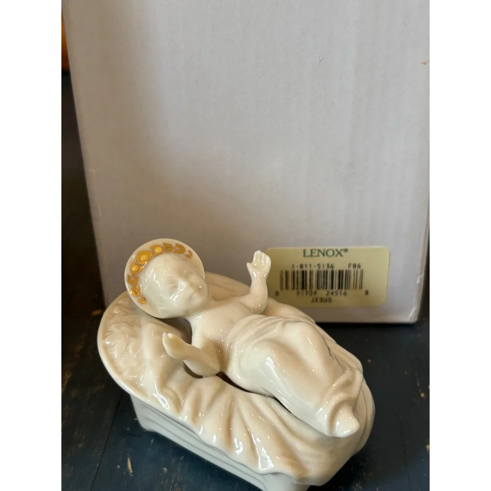 Lenox China Jewels Collection Nativity Holy Family Gold Accents Ivory~ Set of 3